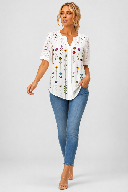Annelise | Casual Lace Printed Blouse