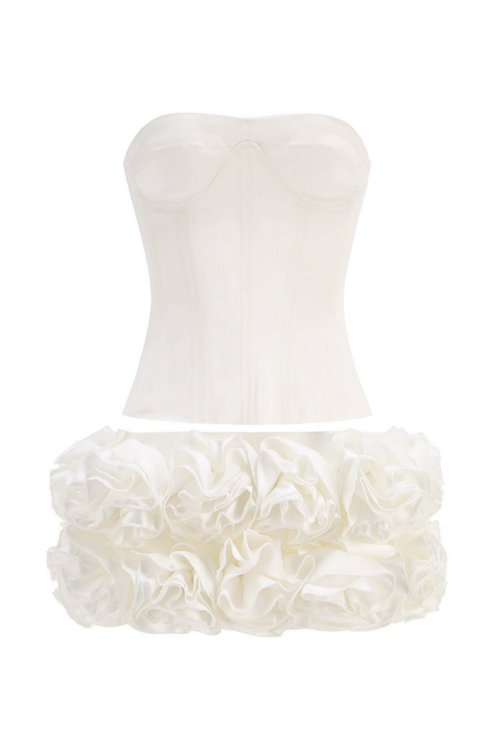 Nuala Strapless Floral Mini Dress - White