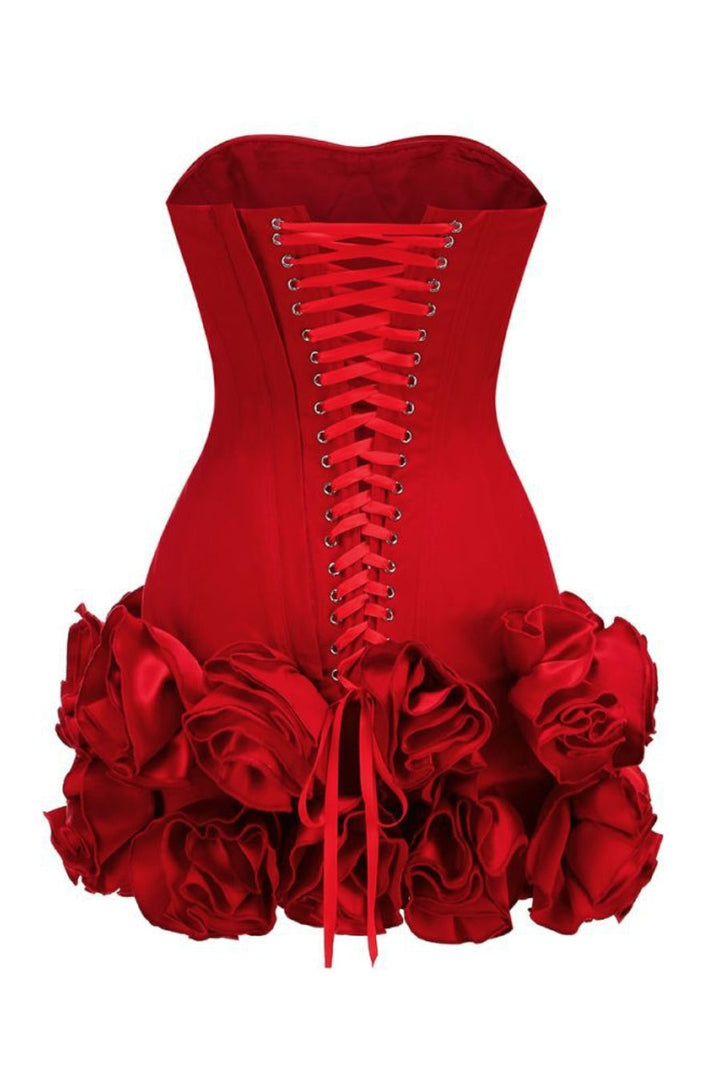 Nuala Strapless Floral Mini Dress - Red