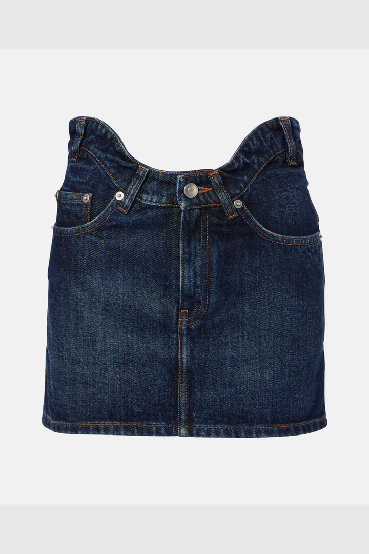 Okalyn Curved Denim Mini Skirt