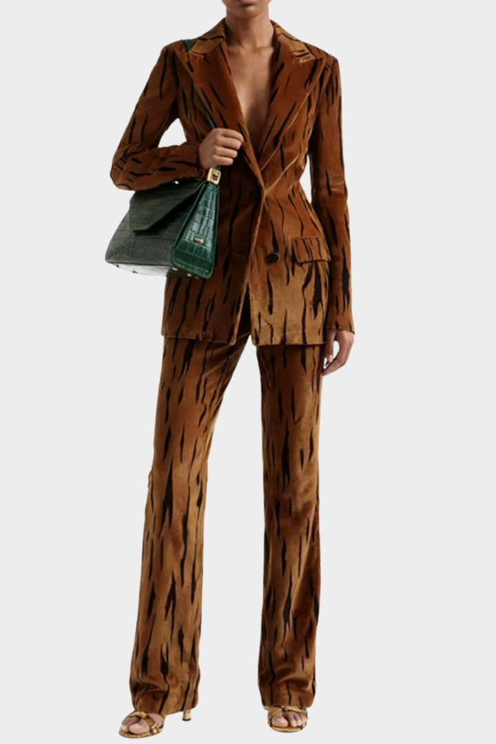 Omaira Tiger Print Velvet Blazer & Pants Set
