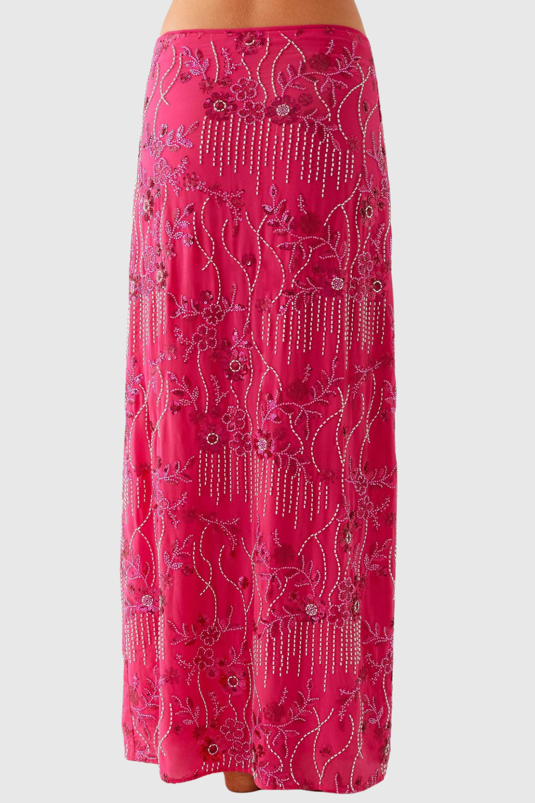 Ongus Beaded Sequin Maxi Skirt - Fuchsia