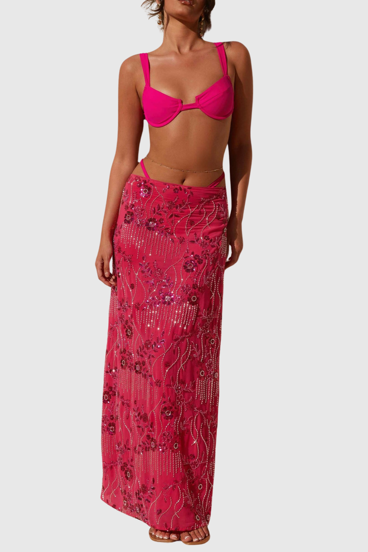 Ongus Beaded Sequin Maxi Skirt - Fuchsia
