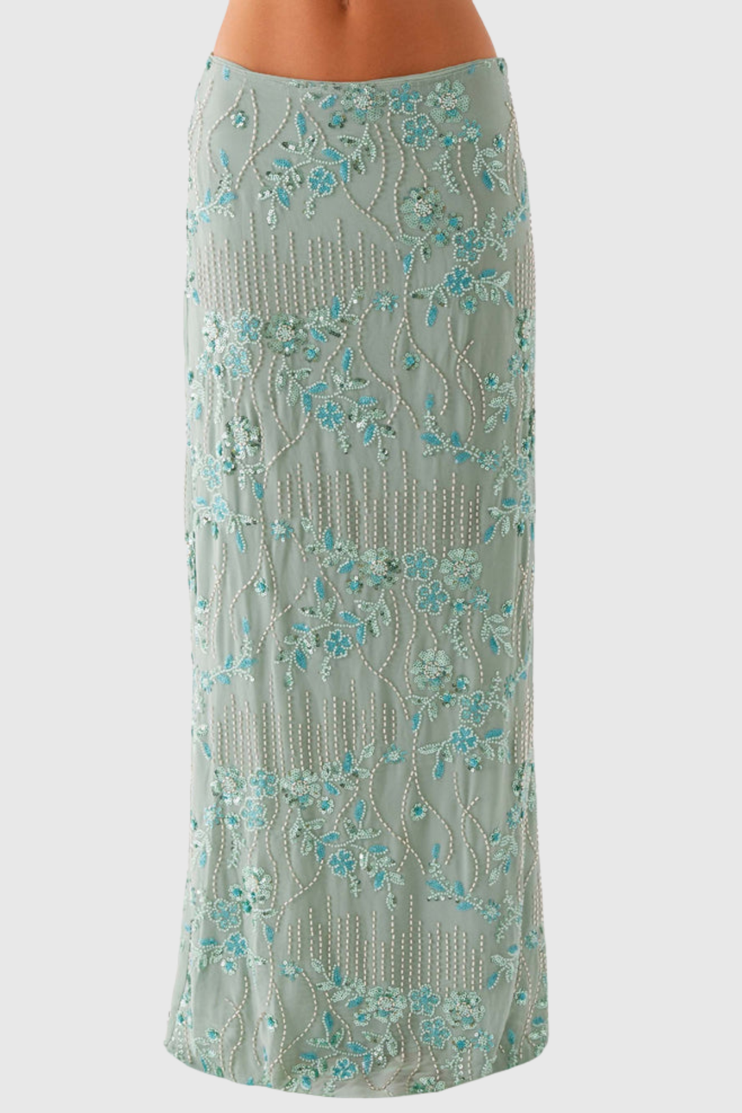 Ongus Beaded Sequin Maxi Skirt - Green