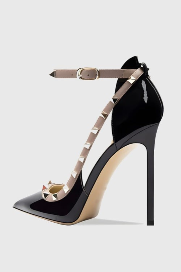 Osanya Rivet Embellished Strap Cutout Pumps  - Black