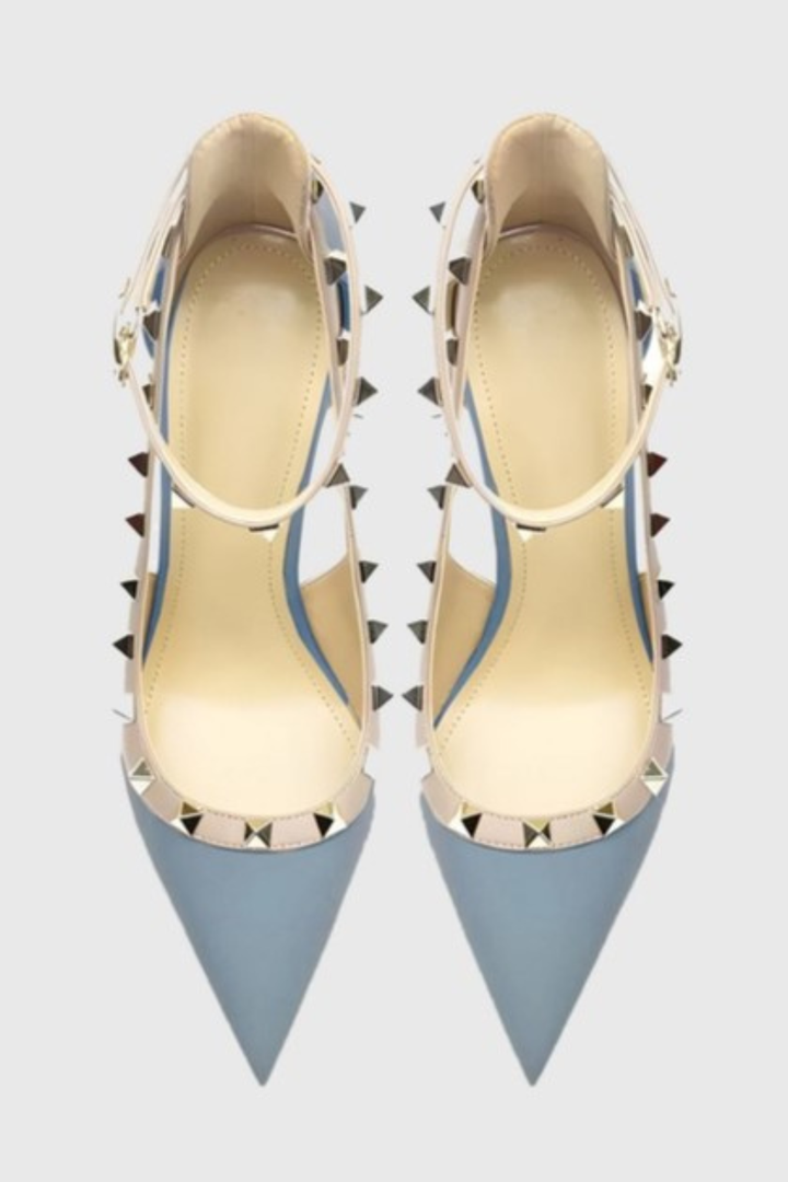 Osanya Rivet Embellished Strap Cutout Pumps  - Blue