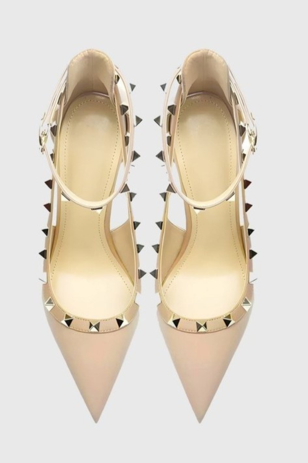 Osanya Rivet Embellished Strap Cutout Pumps  - Nude