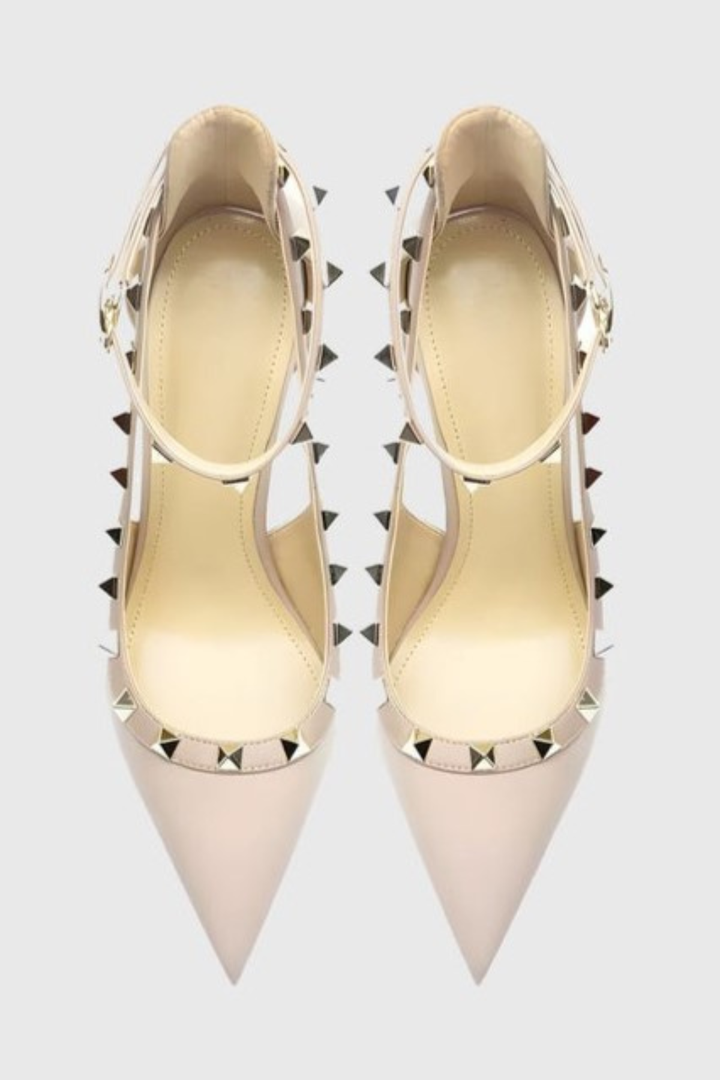 Osanya Rivet Embellished Strap Cutout Pumps  - Pink