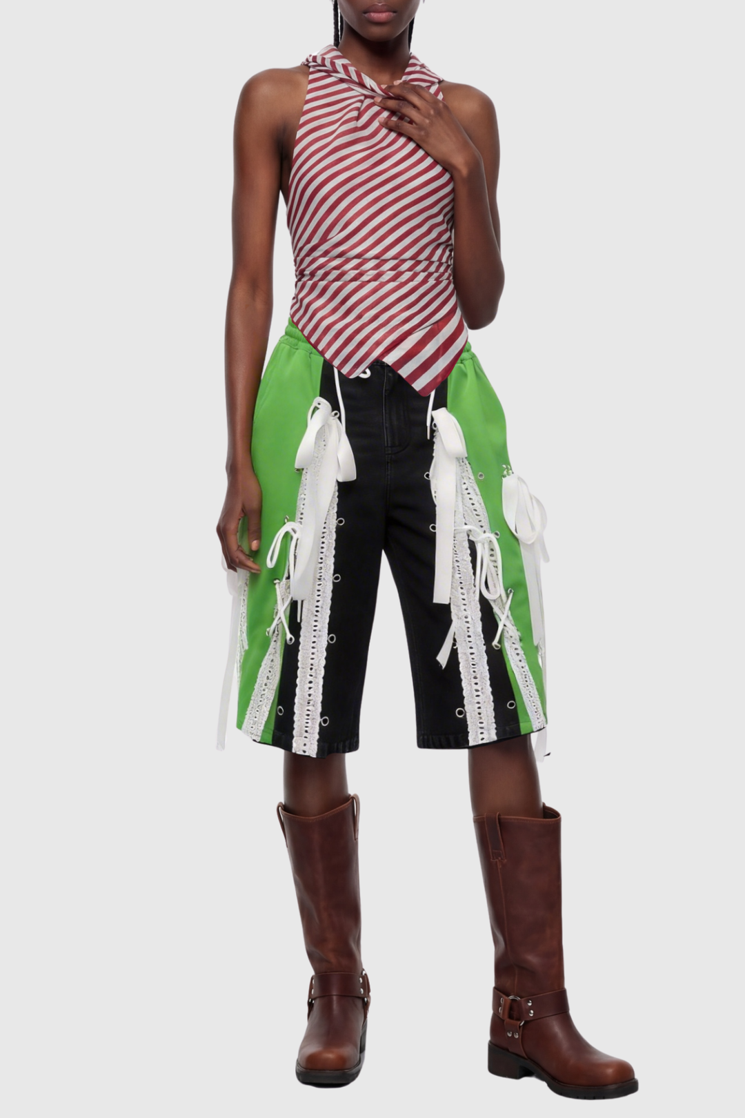 Ossie Bow Panel Midi Jeans - Green