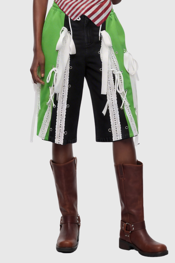 Ossie Bow Panel Midi Jeans - Green
