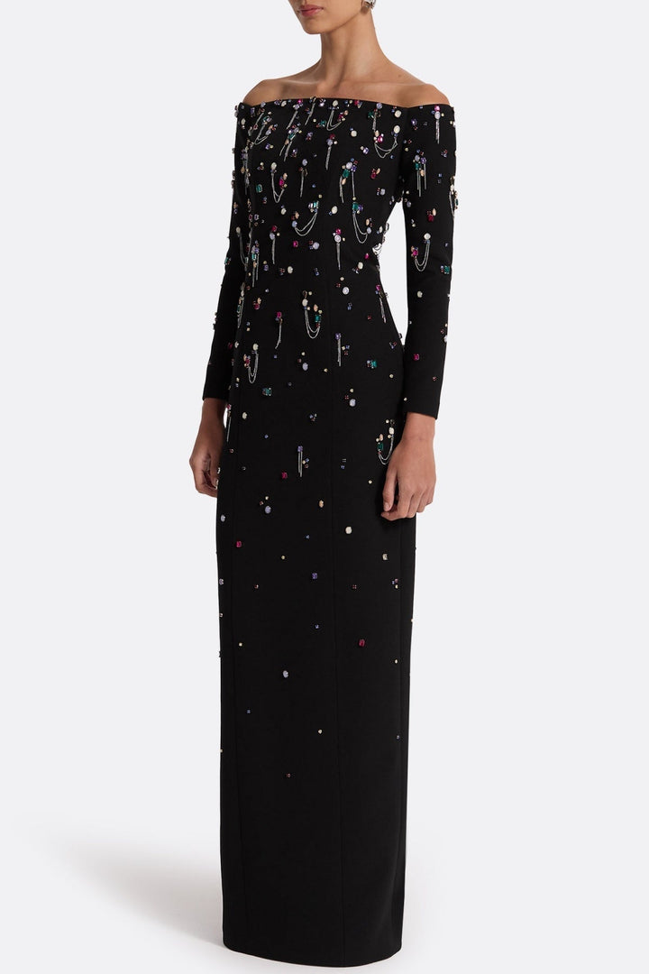 Pamaria Diamante Embroidery Off Shoulder Maxi Dress