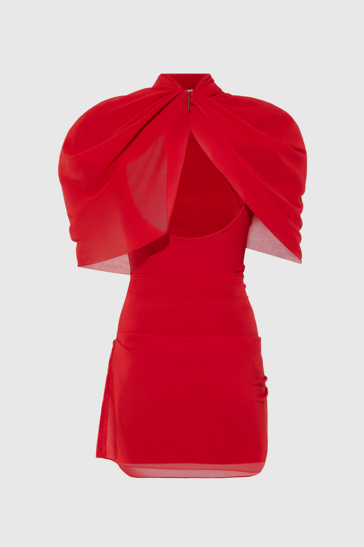 Priscilla Draped Mesh Mini Dress - Red