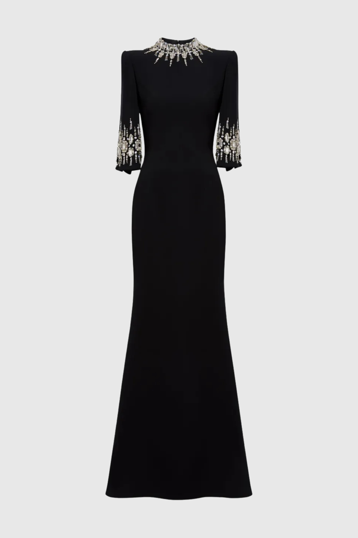 Pulosa Crystal Embellished Maxi Dress - Black