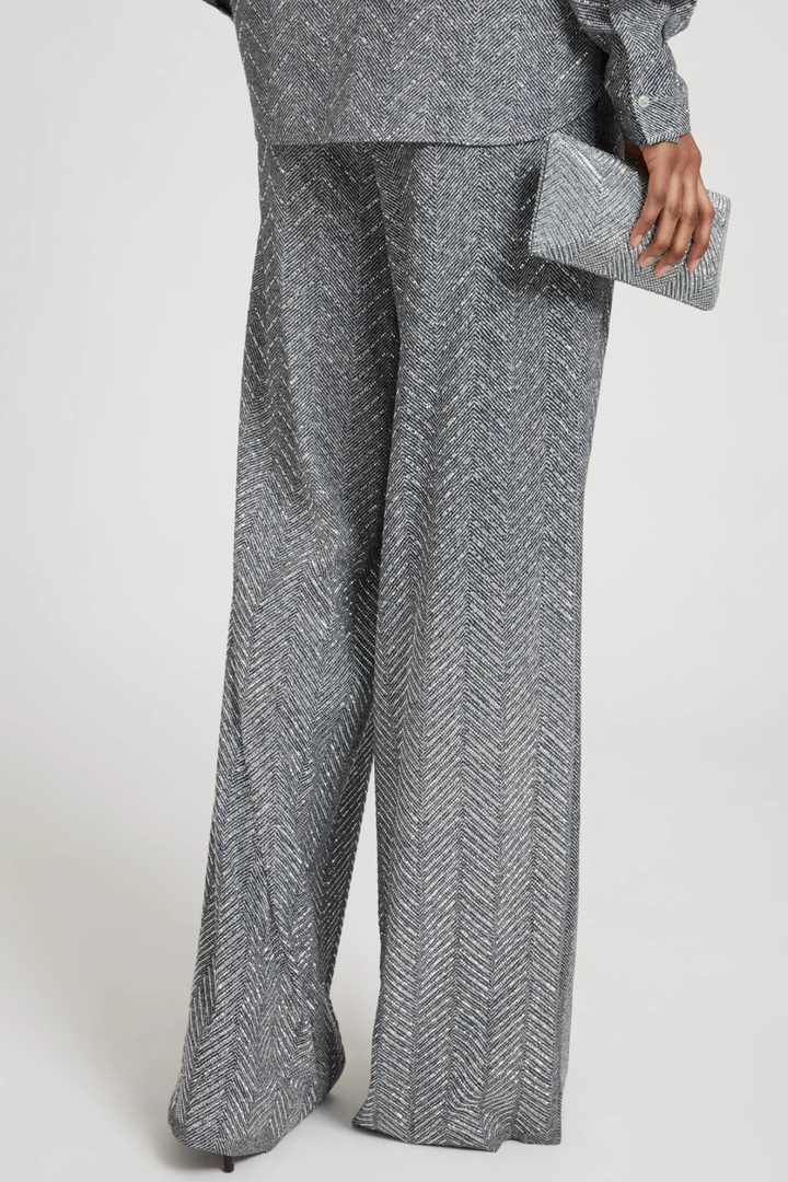 Raba Crystal Embellished Herringbone Pants - Grey