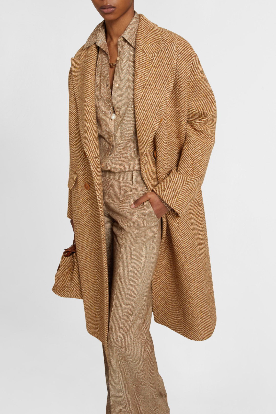 Raba Crystal Embellished Herringbone Shirt - Brown