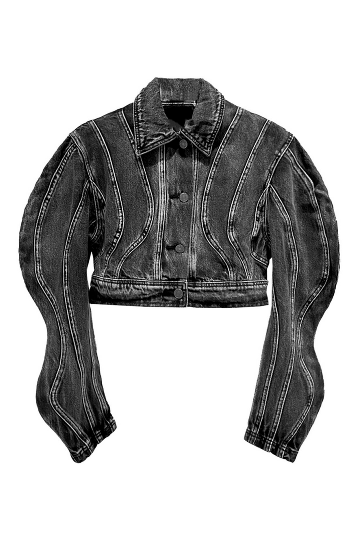 Rhea 3D Wave Deconstruction Denim Jacket