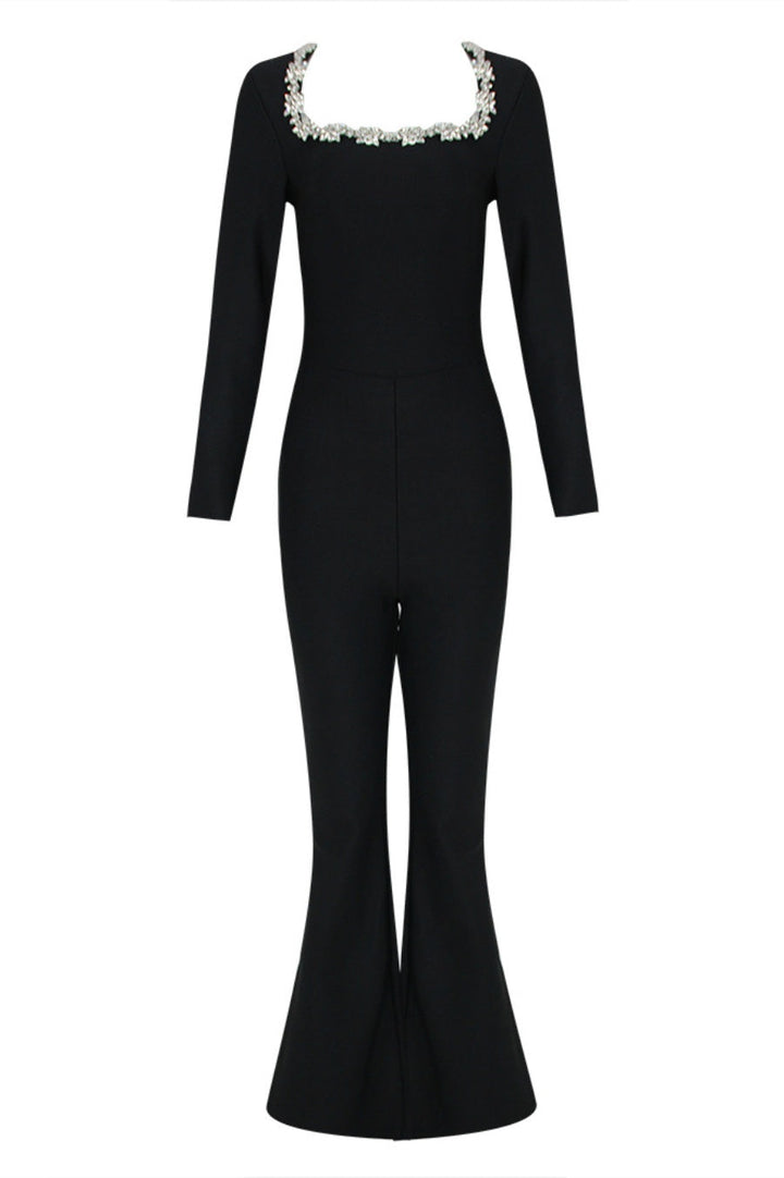 Ritia Diamante Square Collar  Bandage Jumpsuit