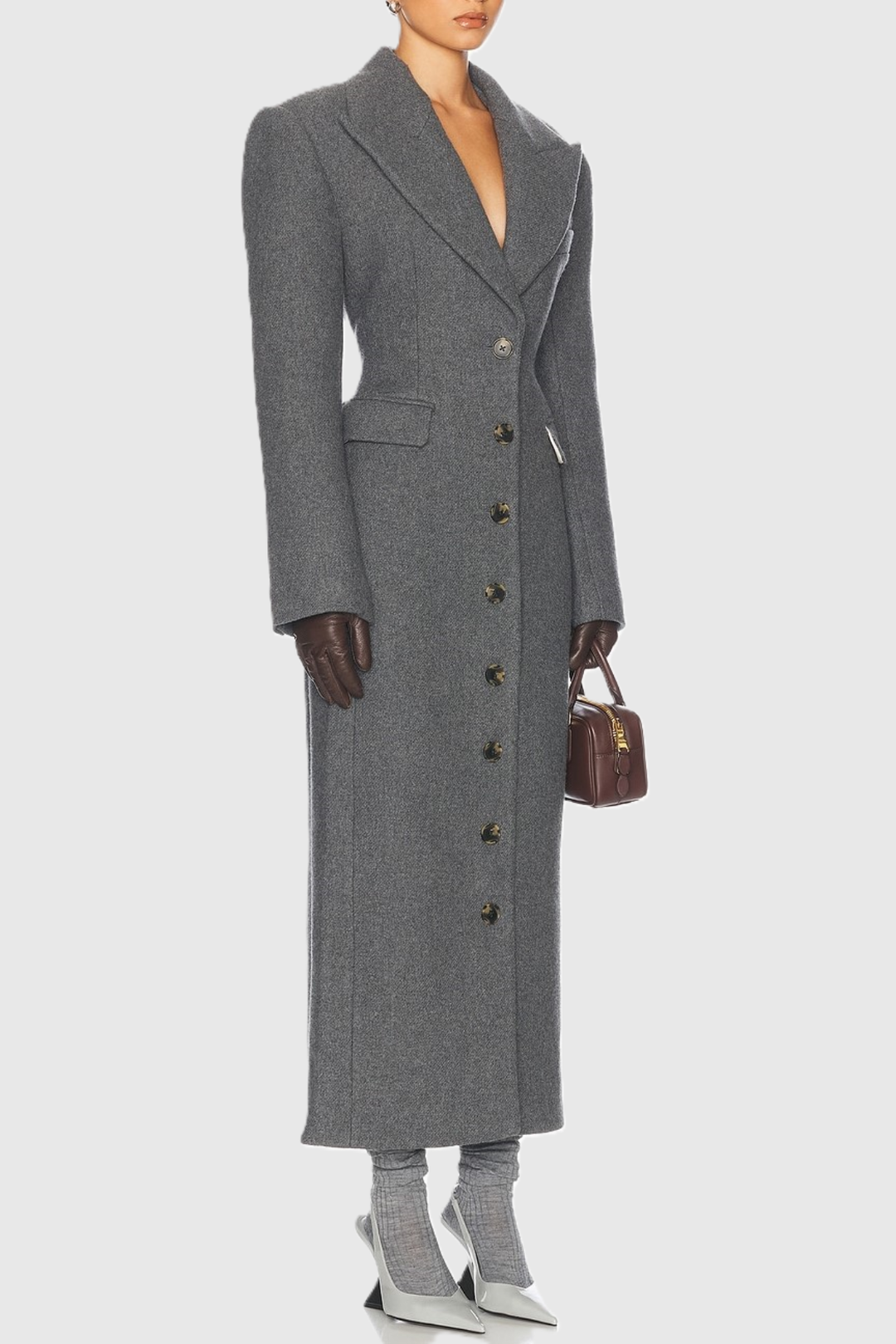 Rikana Lapel Wool Cinched Coat - Grey