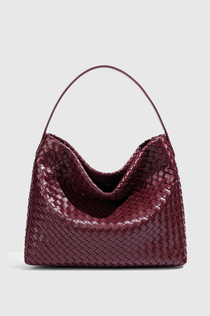 Samiya Leather Woven Tote Bag - Wine
