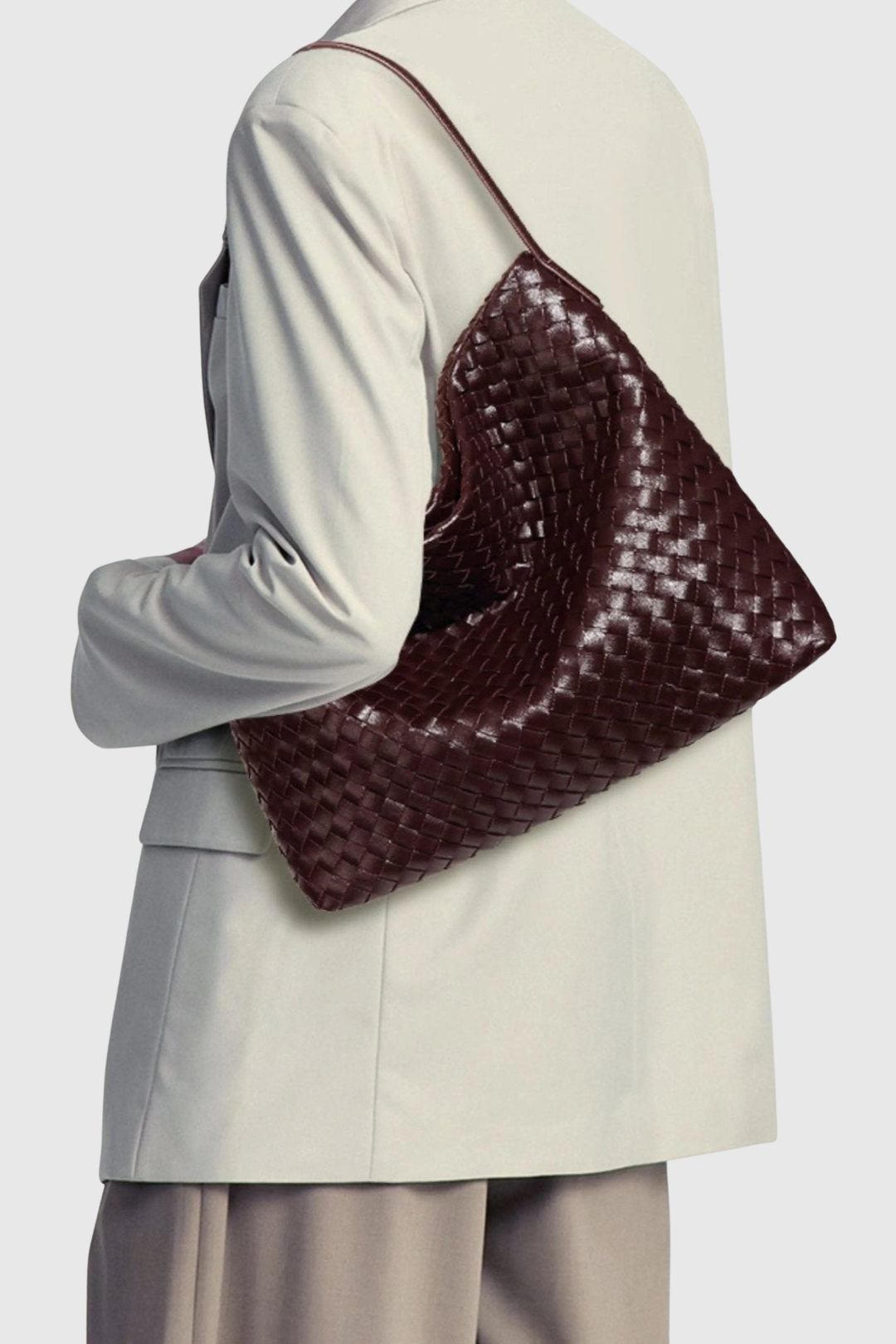 Samiya Leather Woven Tote Bag - Wine