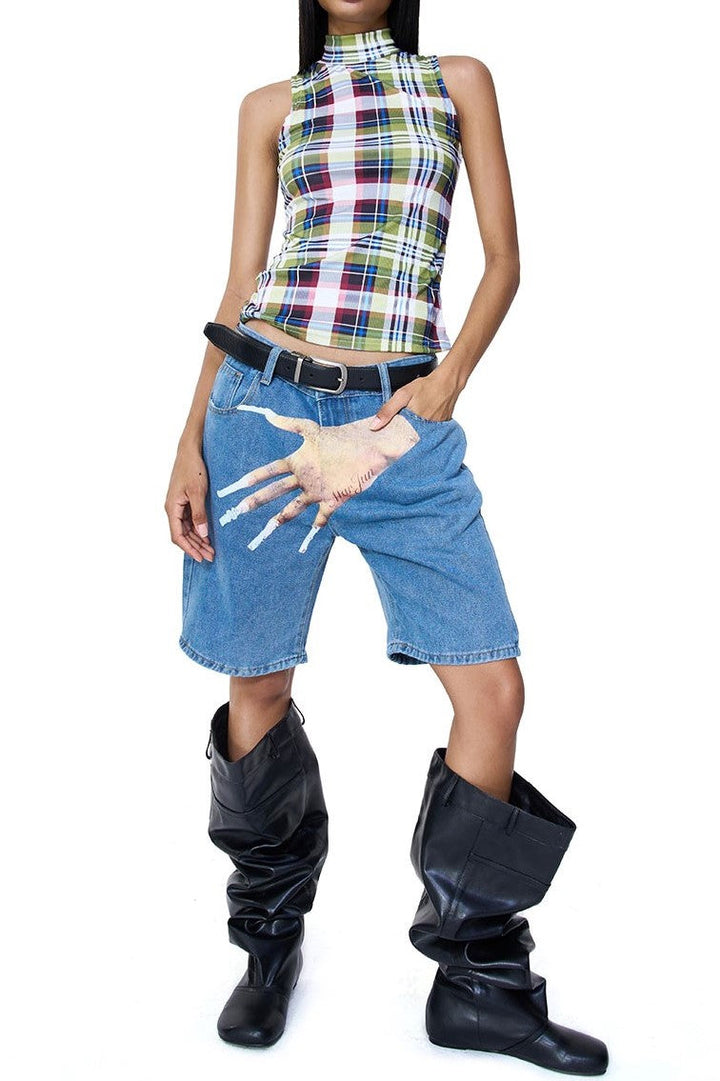 Sarai Printed Denim Shorts