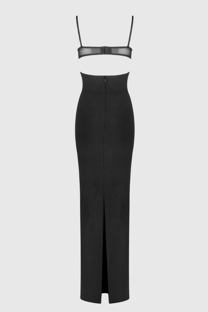 Sathva Cutout Mesh Maxi Bandage Dress