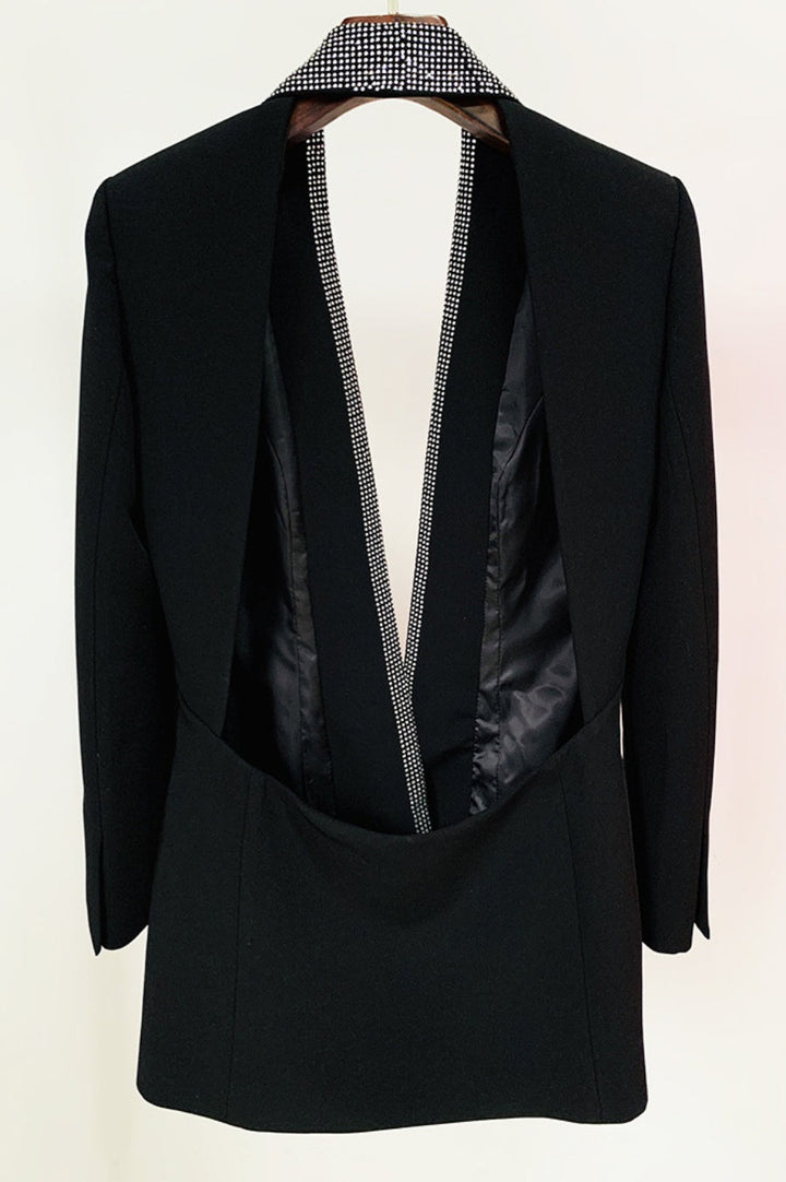 Scarlett Crystal Embellished Cutout Blazer Dress - Black