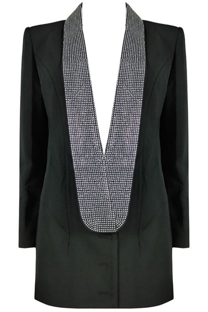 Scarlett Crystal Embellished Cutout Blazer Dress - Black