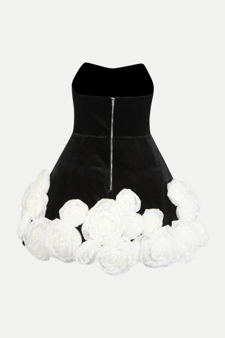 Sebast Flower Strapless Velvet Mini Dress - Black