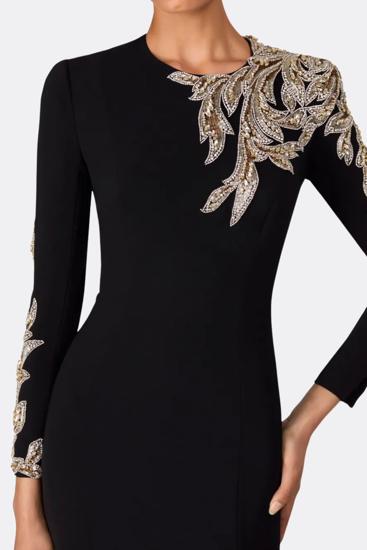 Sigria Crystal Leaf-embellished Maxi Dress - Black