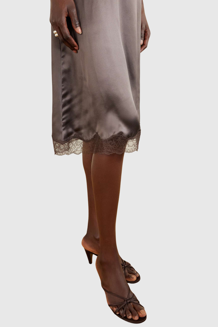 Silene Lace-trim Midi Skirt - Brown