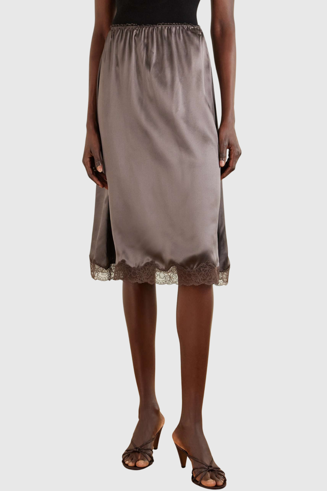 Silene Lace-trim Midi Skirt - Brown