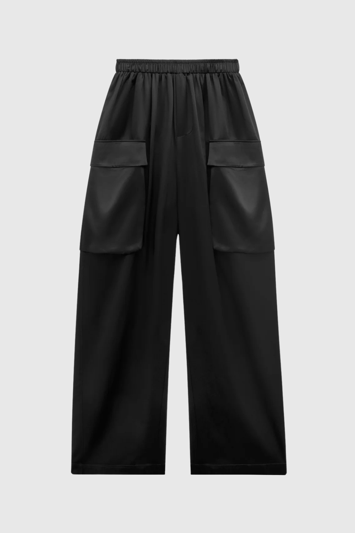Solange Satin Cargo Pants - Black