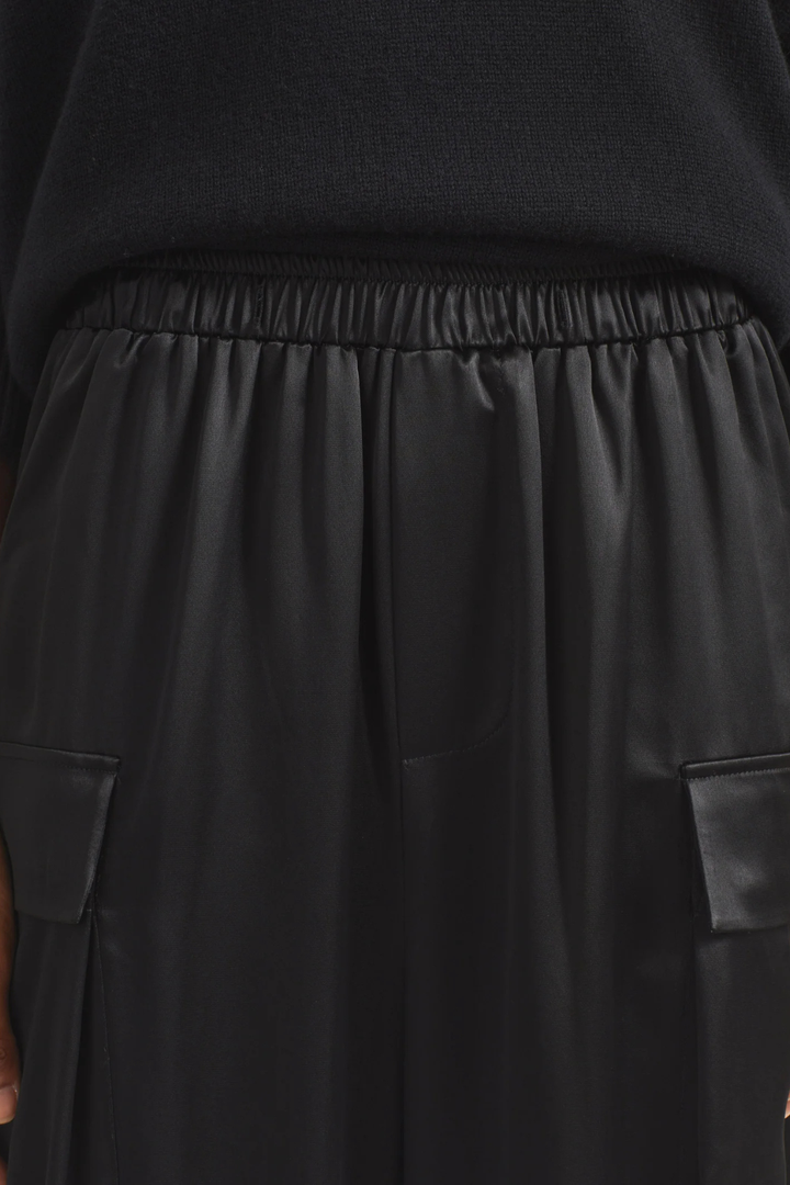 Solange Satin Cargo Pants - Black