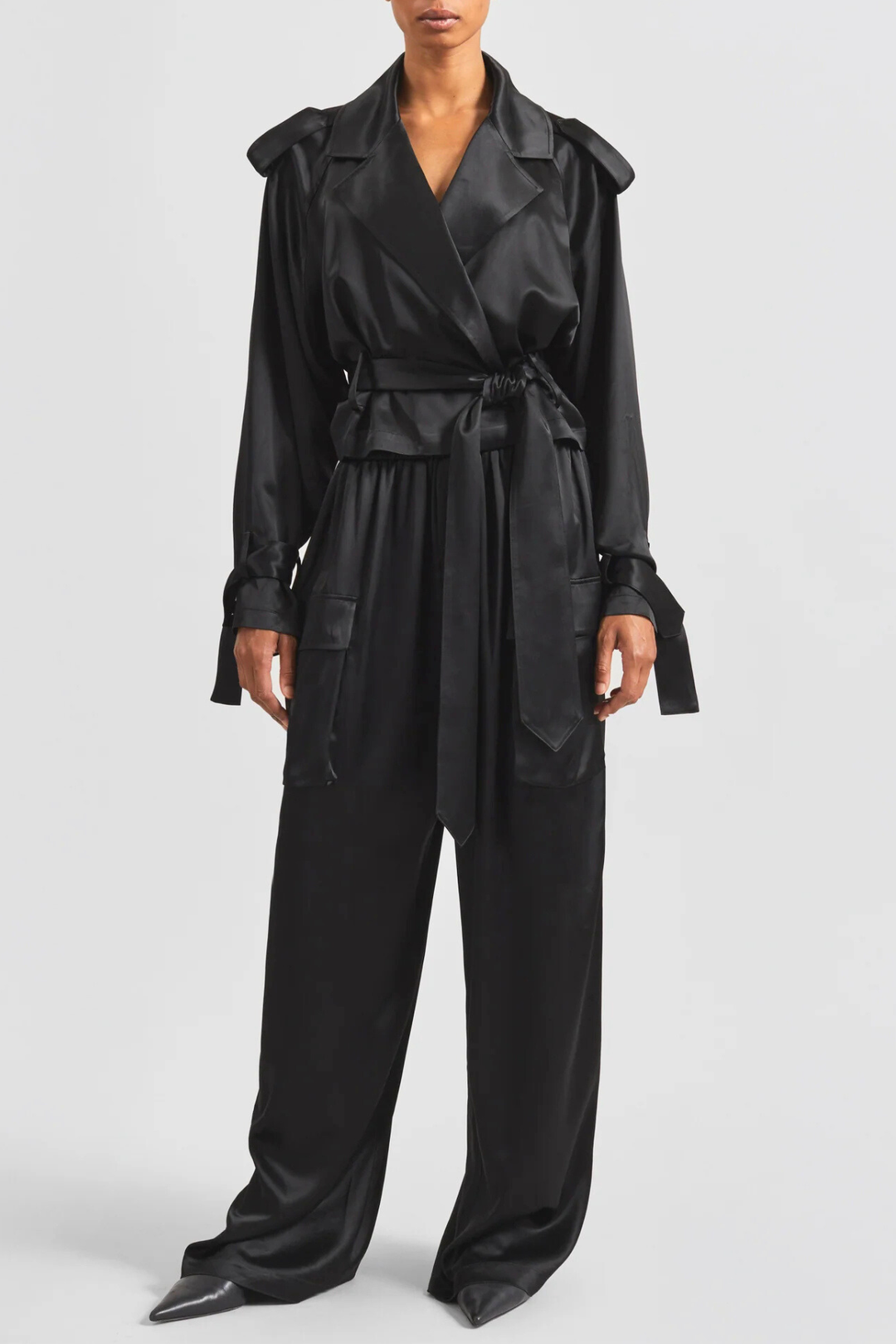 Solange Satin Cargo Pants - Black