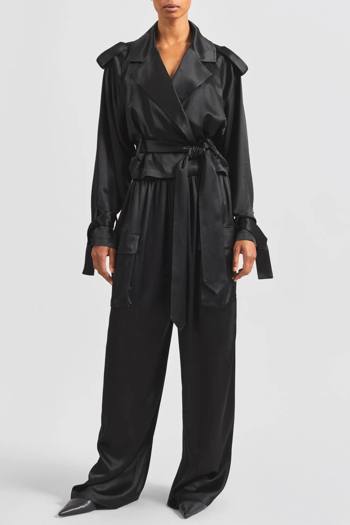 Solange Satin Cargo Pants - Black