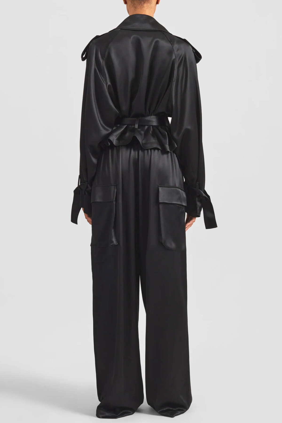 Solange Satin Cargo Pants - Black