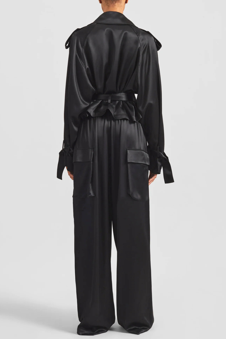 Solange Satin Cargo Pants - Black