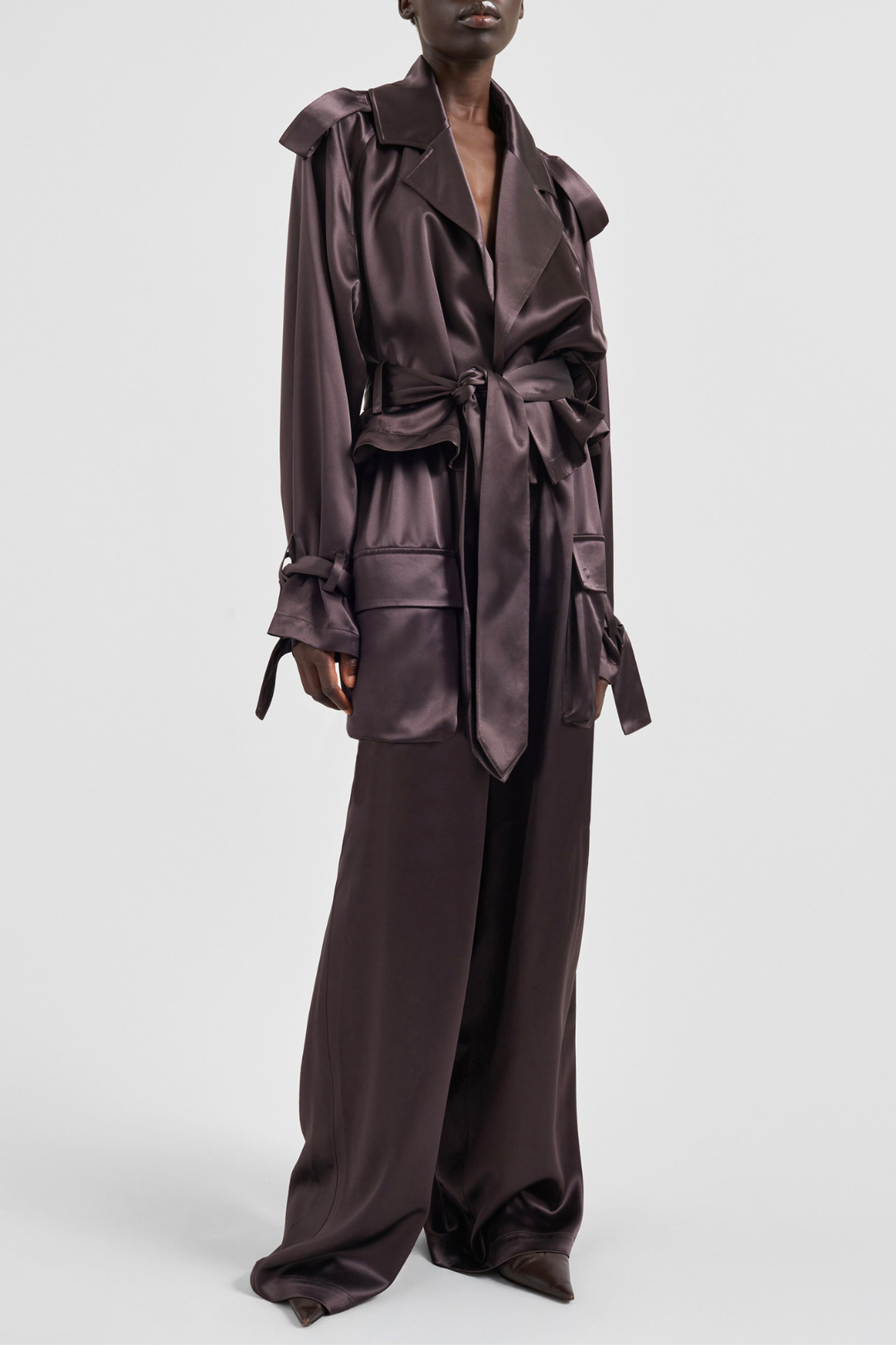 Solange Satin Cargo Pants - Brown