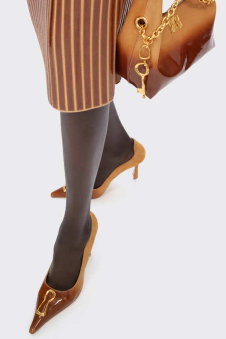 Tansys Metal Keyhole Pumps - Brown