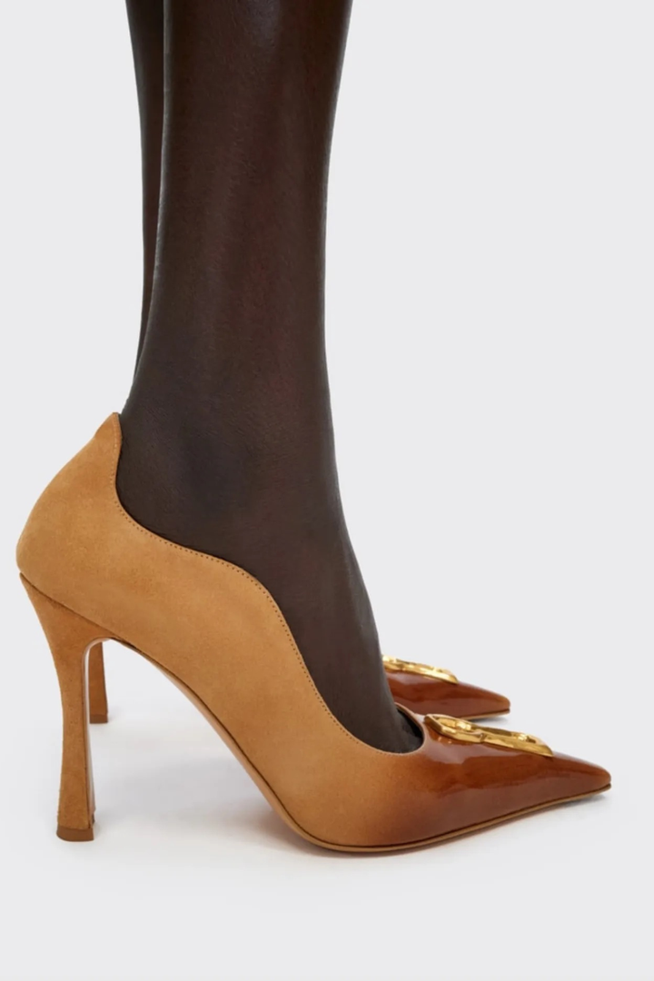 Tansys Metal Keyhole Pumps - Brown