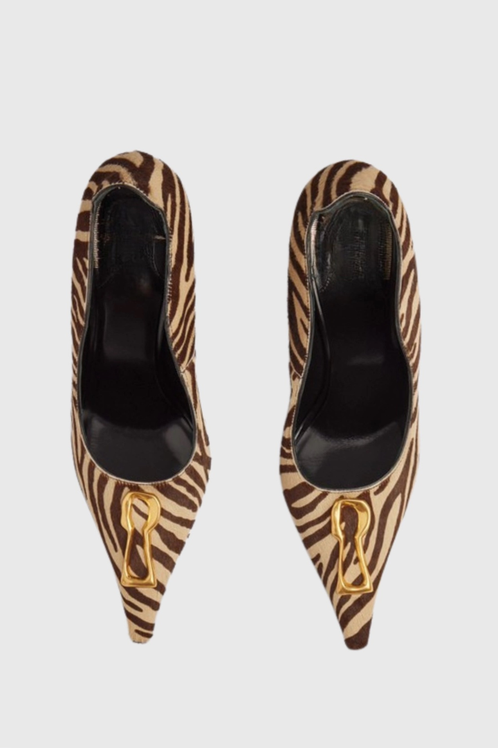 Tansys Zebra Metal Keyhole Pumps