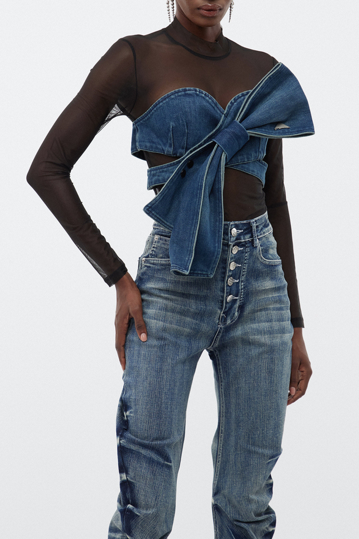 Tessa Bow Denim Top