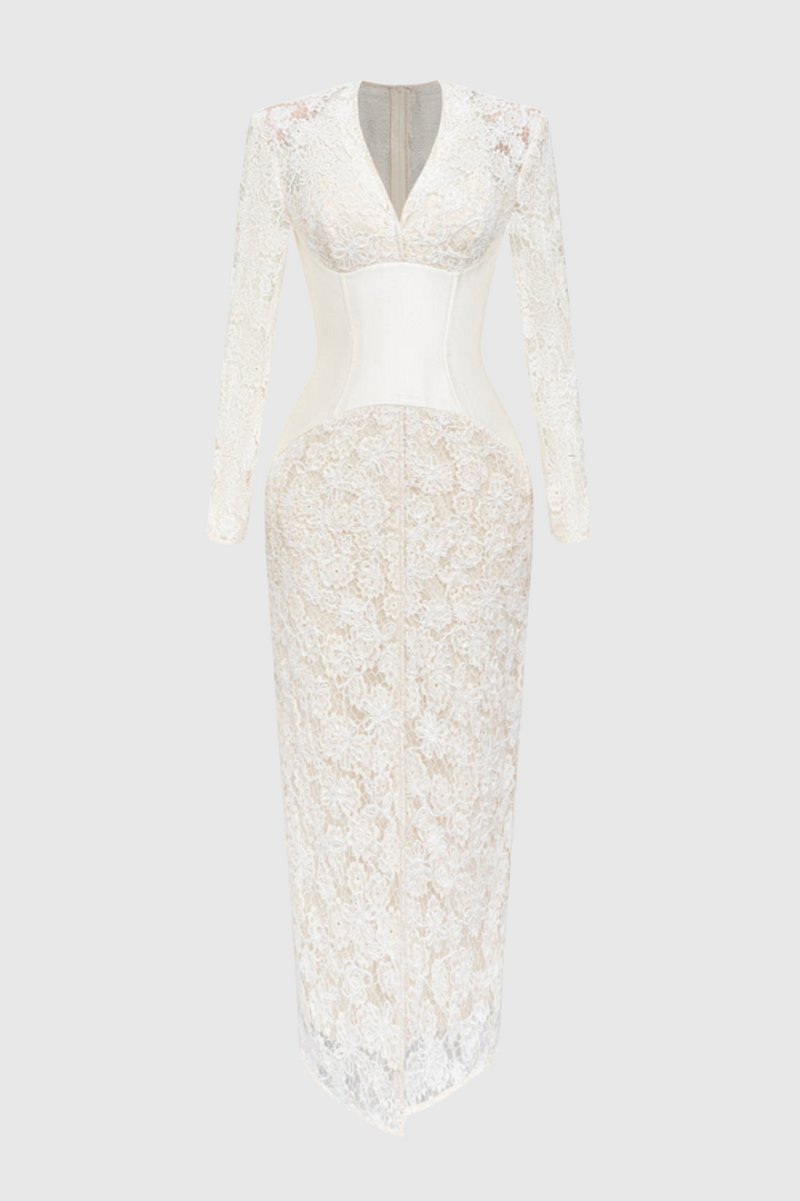 Thadda Lace Corset Belted Midi Dress