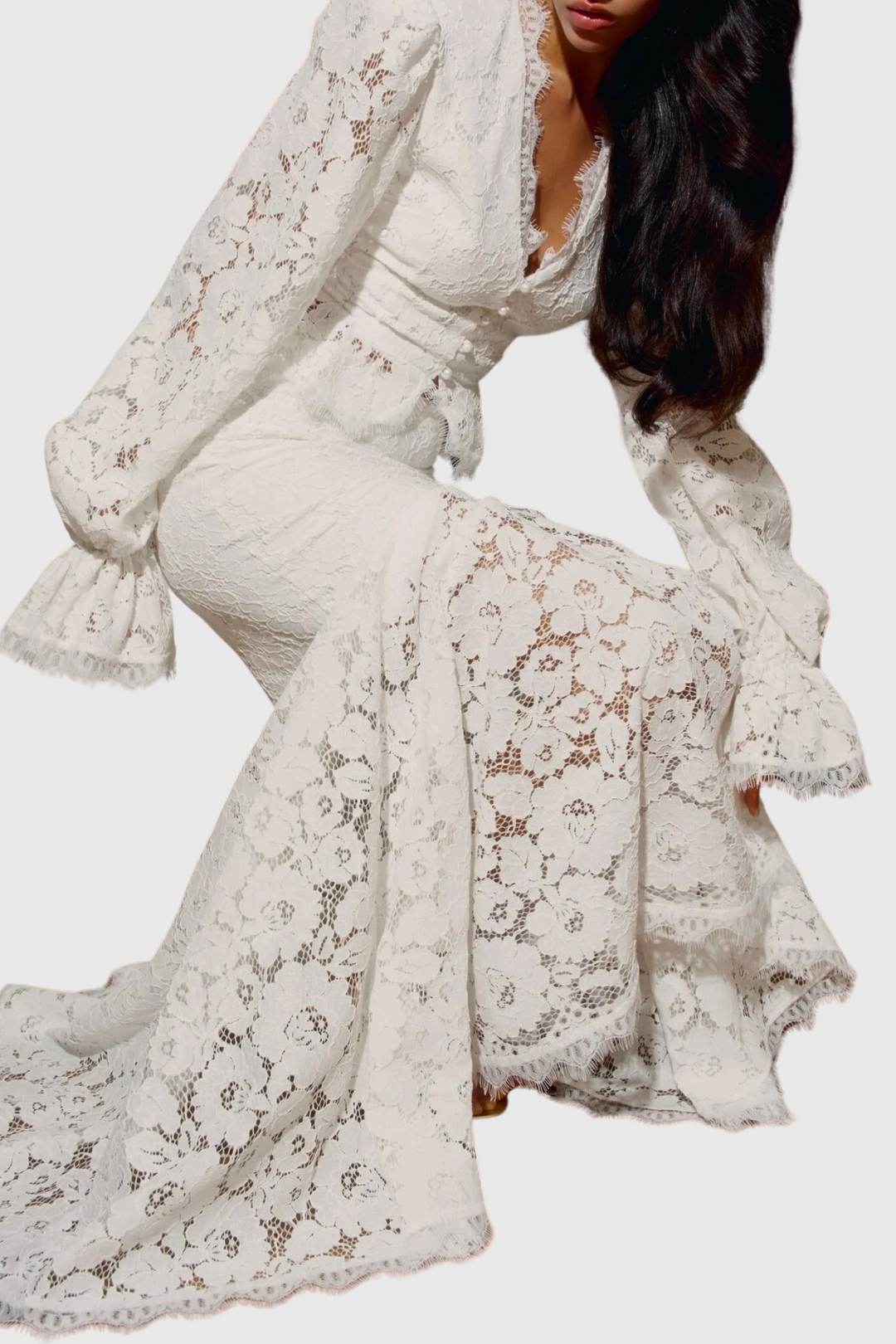 Umeko Lace Blouse & Maxi Skirt Set - White