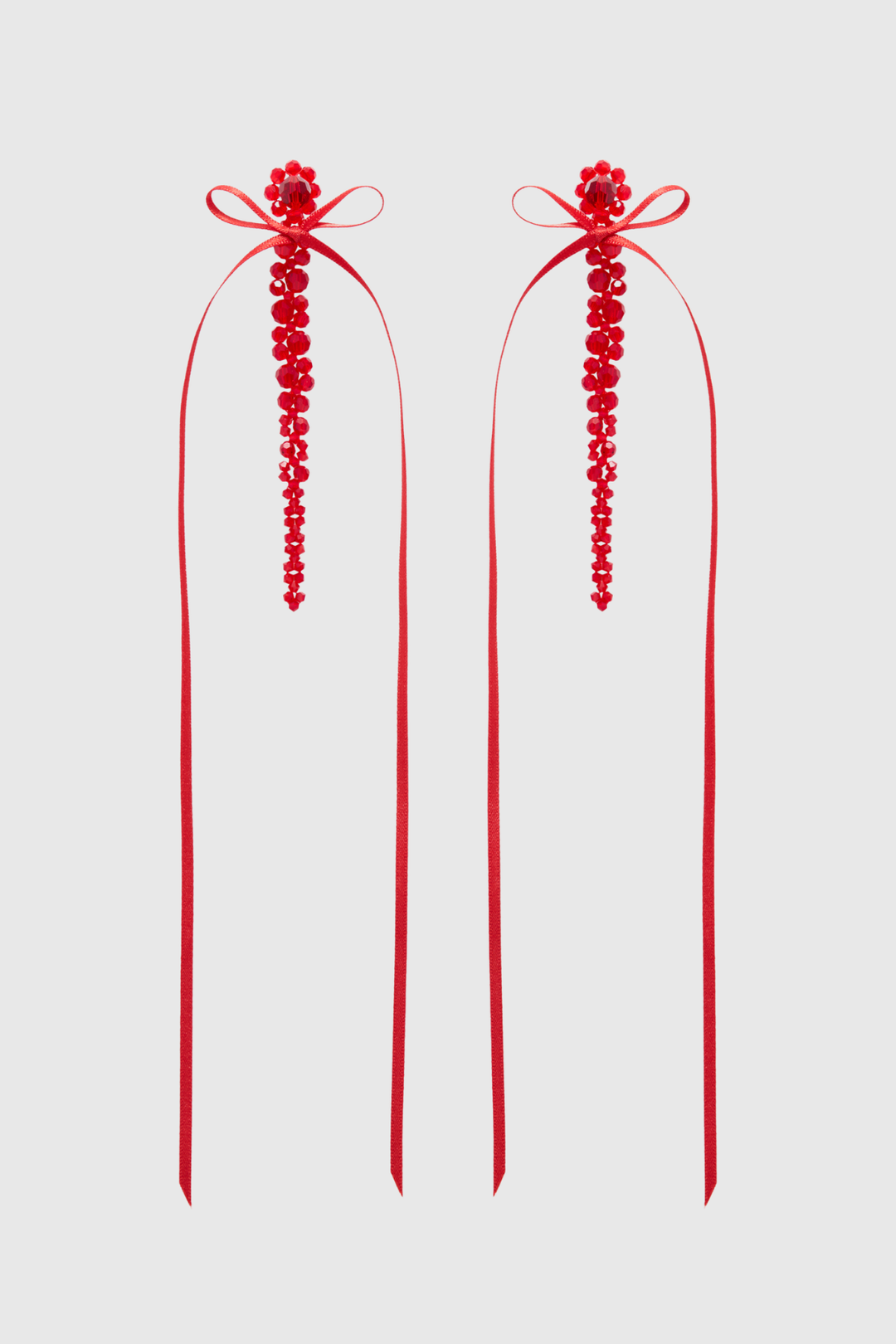 Vihoa Bow Ribbon Crystal Beaded Drip Earrings - Red