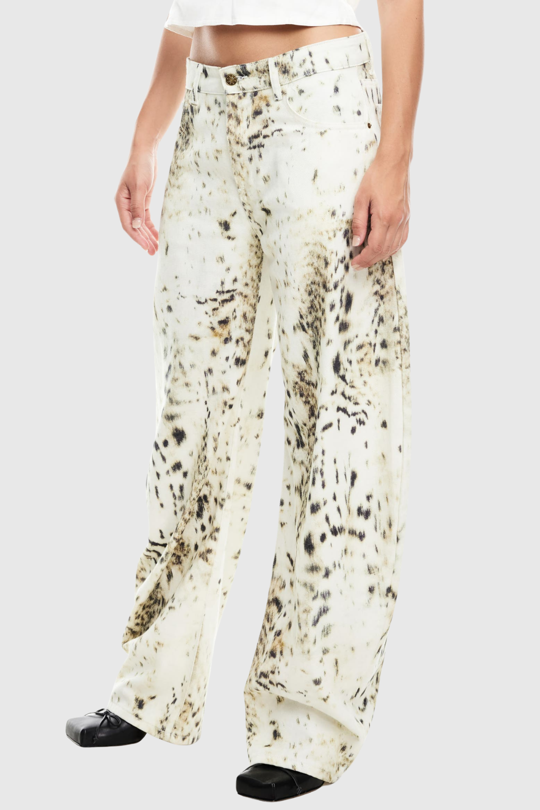 Yerry Leopard Barrel Jeans - White