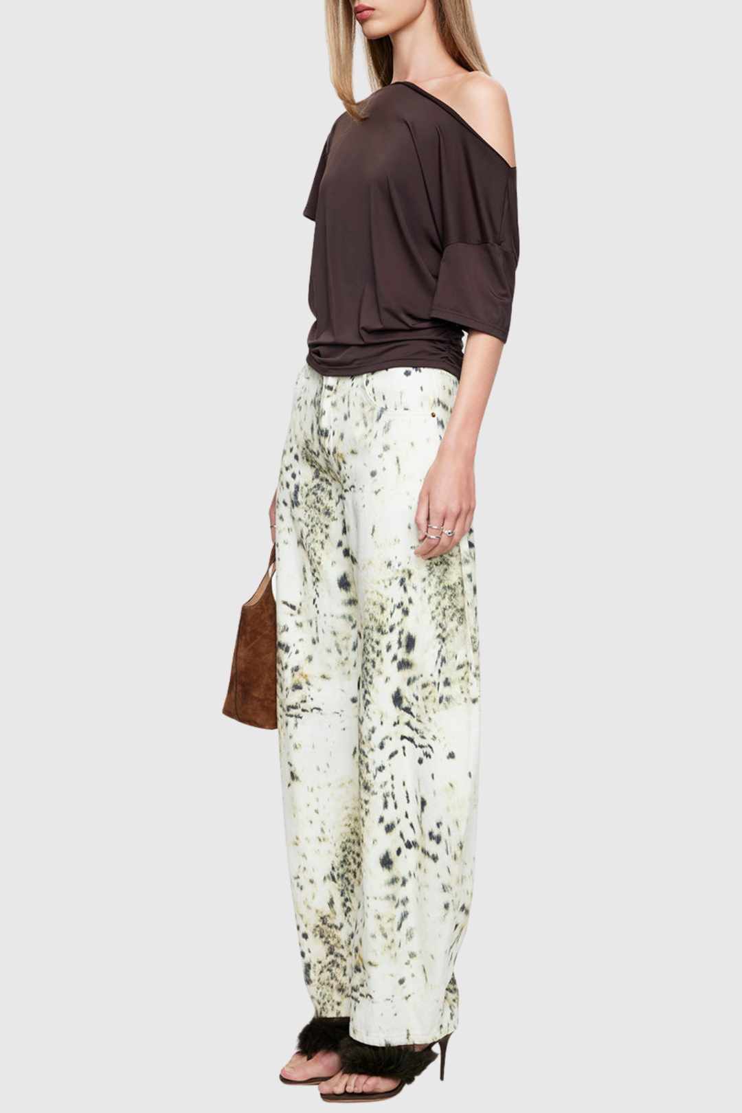 Yerry Leopard Barrel Jeans - White