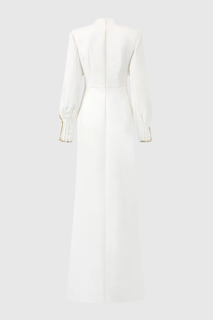 Zayne Crystal Embellished Cape Maxi Dress - White