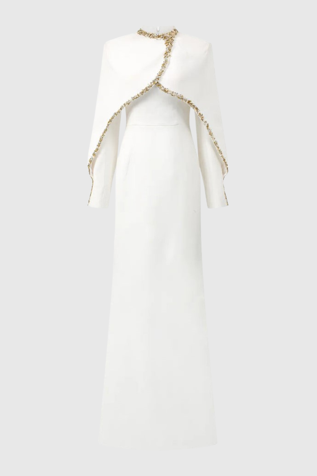 Zayne Crystal Embellished Cape Maxi Dress - White